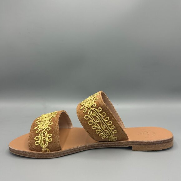 Brown Embroidered Leather Sandals - Picture 2 of 4